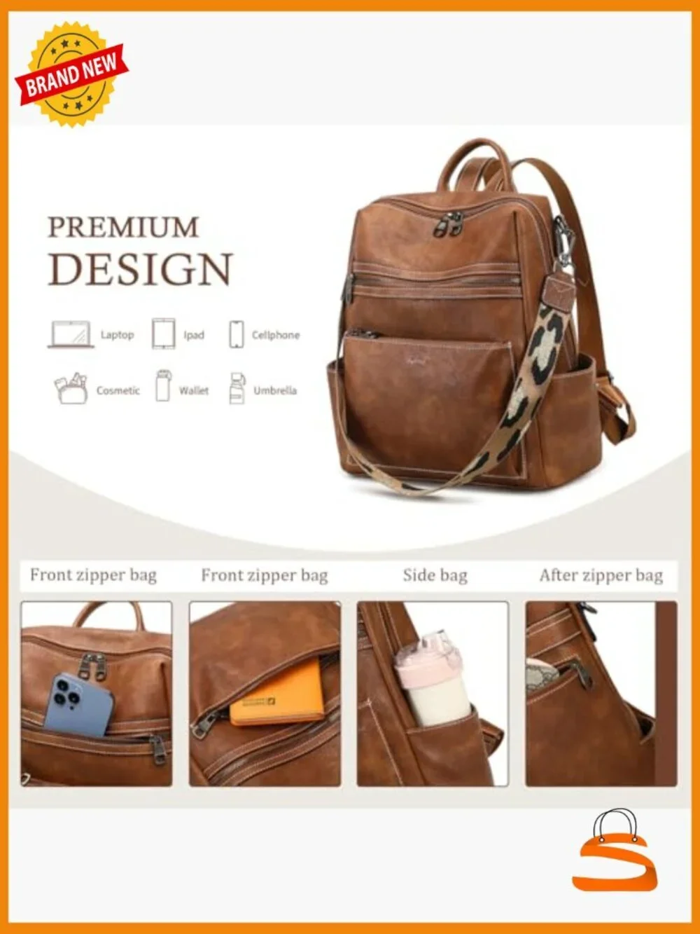 Faux Leather Backpack Purse Large Capacity Anti Theft Travel Work Handbag